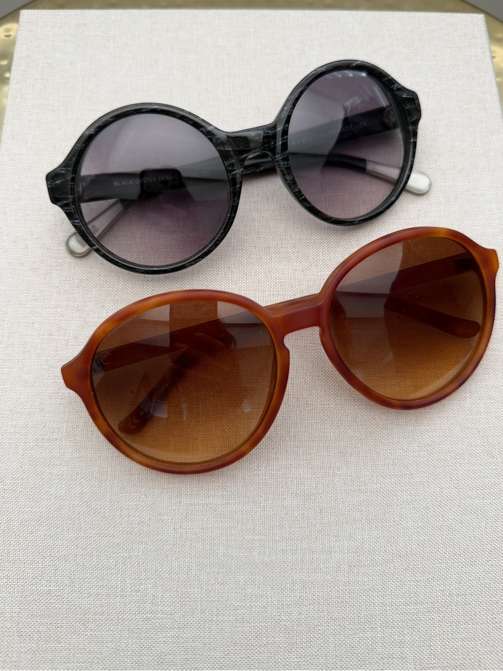 Two Round Retro Sunglasses - Black Marble & Tortoise Amber Lenses